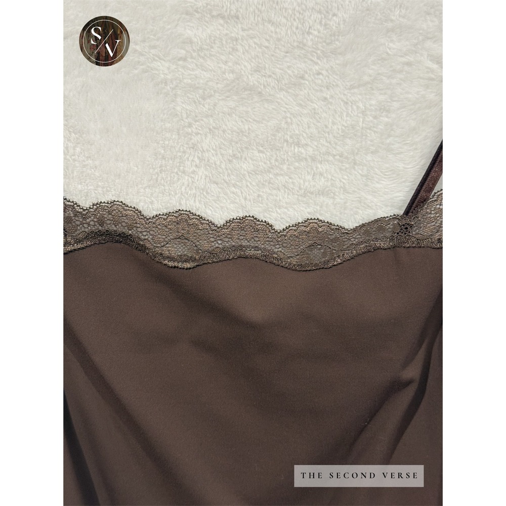 Lace Trim Cami Women Coquette Whimsygoth Adjustable Strap Brown S - Picture 4 of 9